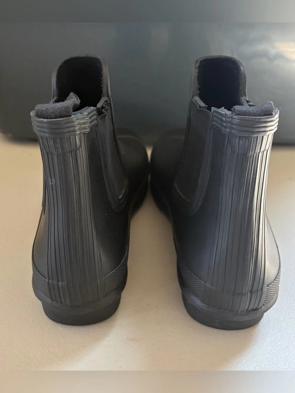 Hunter Black Short Chelsea Rain Boots with Red Logo